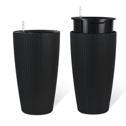 Tall planters by HouseOfZazla with water level monitors and auto watering, black woven 3-pack on Tampa Home & Garden Store