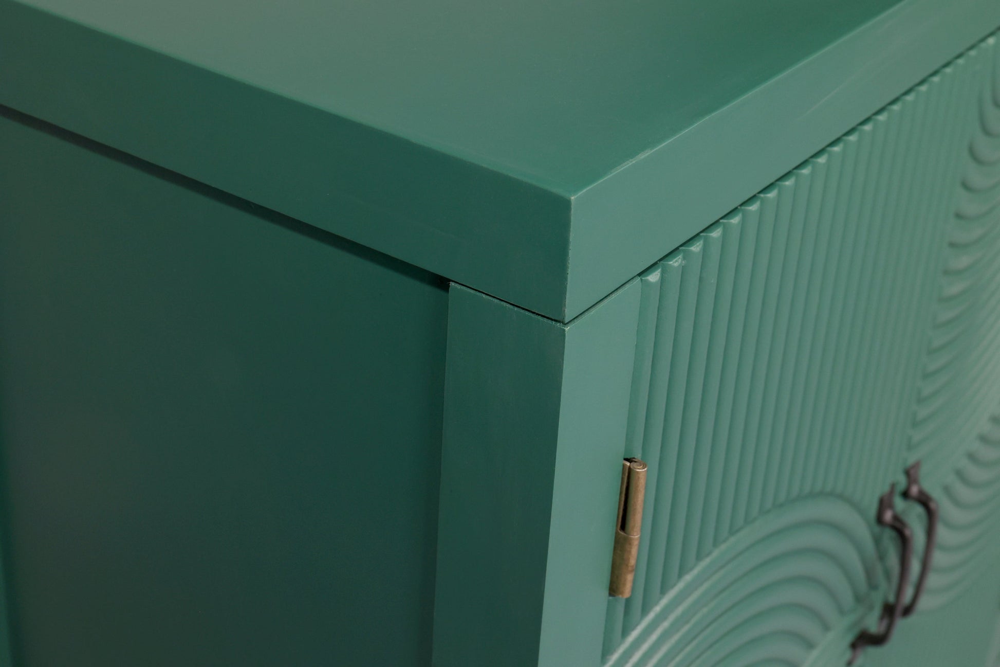 Green 59in accent cabinet with four ribbed doors, mid-century modern buffet on Tampa Home & Garden Store