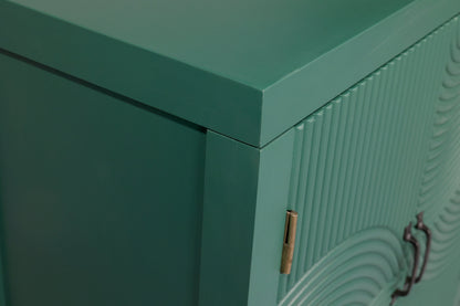 Green 59in accent cabinet with four ribbed doors, mid-century modern buffet on Tampa Home & Garden Store