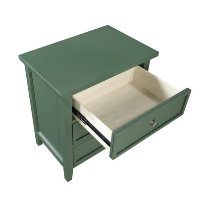 Dark green 3-drawer nightstand with metal glides and light wood interior visible on Tampa Home & Garden Store