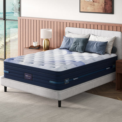 BedStory Spine Align 12in full firm cooling hybrid mattress with blue quilted top on Tampa Home & Garden Store