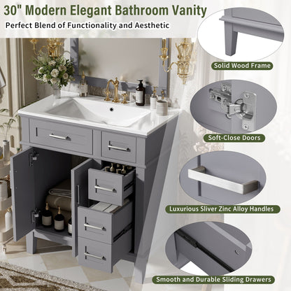 Gray bathroom vanity with sink, storage cabinet, soft-close doors, deep drawers on Tampa Home & Garden Store