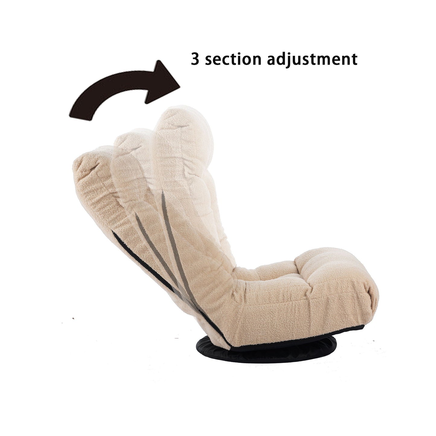 Adjustable Japanese reclining floor chair with beige plush and metal frame by HouseOfZazla on Tampa Home & Garden Store