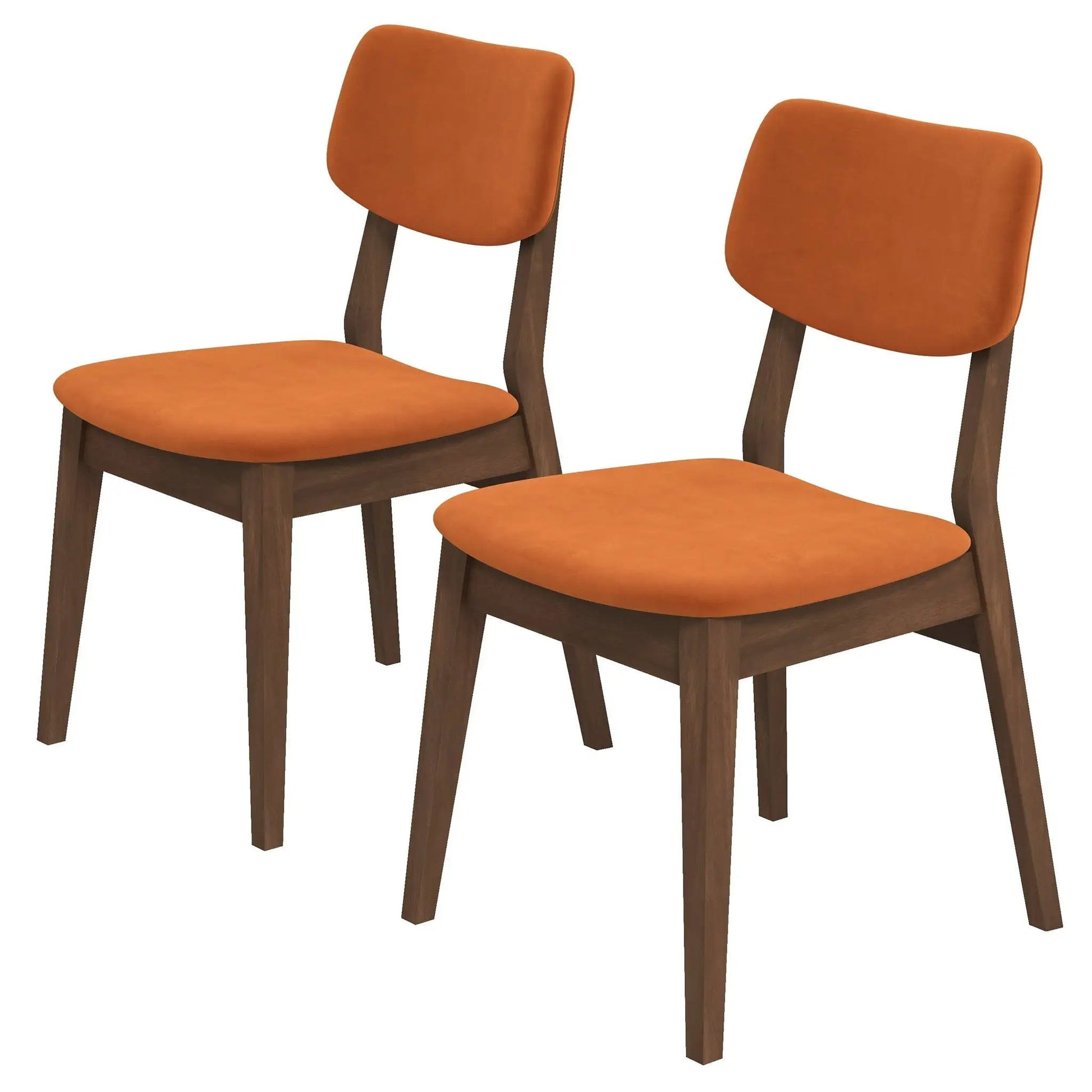 Carlos Solid Back Side Chair Set of 2, orange upholstered seats and backs with dark wood legs on Tampa Home & Garden Store