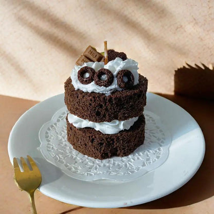 Chocolate Velvet Cute Cake Aromatherapy Candle, two-layer chocolate cake with white frosting on Tampa Home & Garden Store