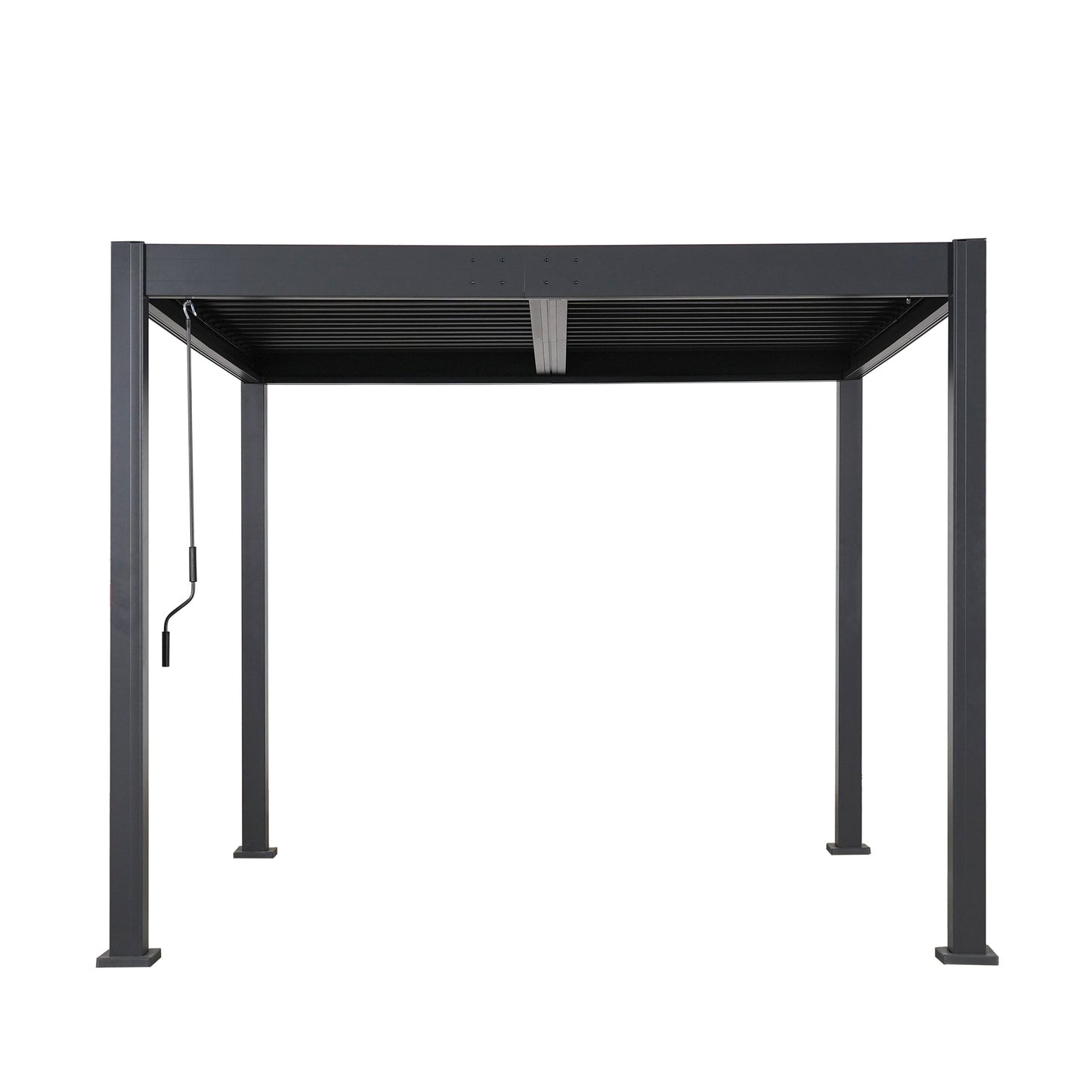 Byron Outdoor Pergola by HouseOfZazla in dark gray metal with slatted roof and pull cord on Tampa Home & Garden Store