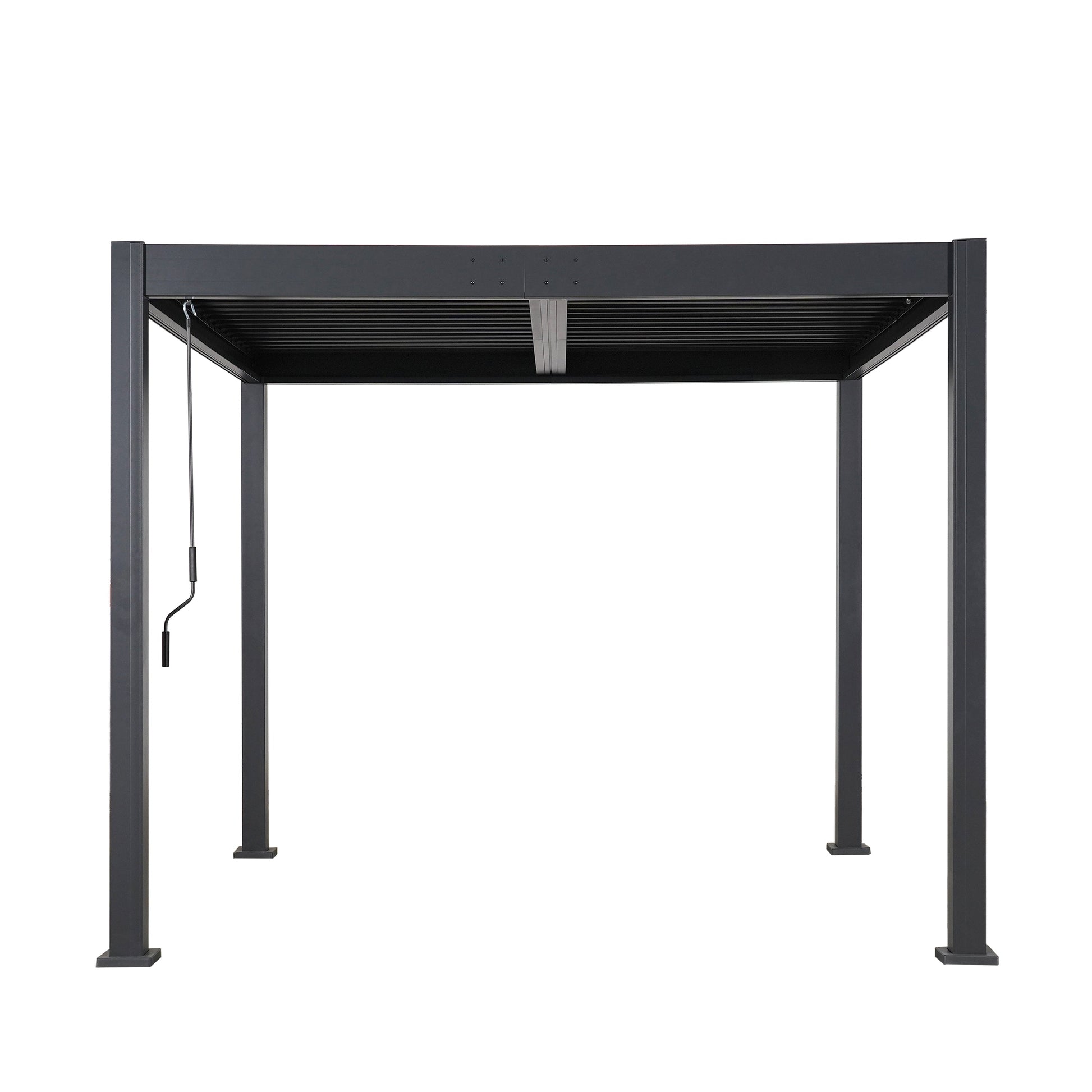 Byron Outdoor Pergola by HouseOfZazla in dark gray metal with slatted roof and pull cord on Tampa Home & Garden Store