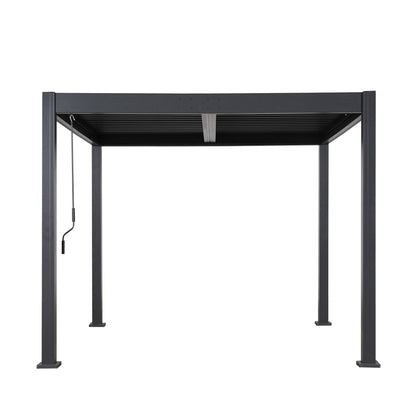 Byron Outdoor Pergola by HouseOfZazla in dark gray metal with slatted roof and pull cord on Tampa Home & Garden Store