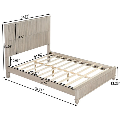 Solid Wood Queen Platform Bed with Tall Headboard
