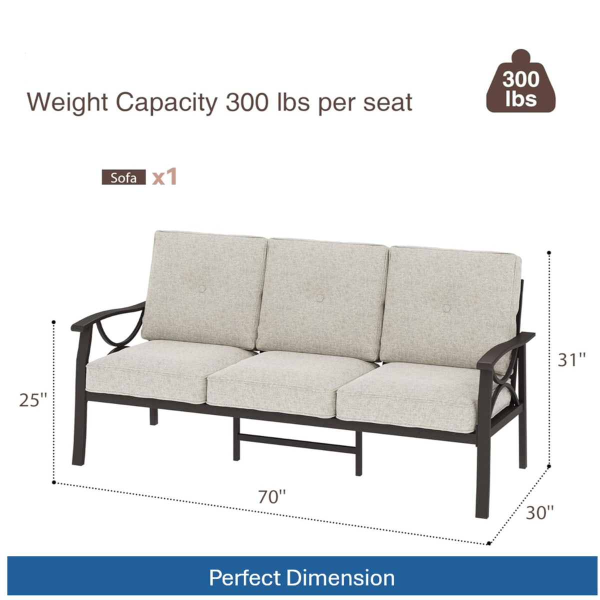 Modern Patio Sofa with Steel Frame and Cushions