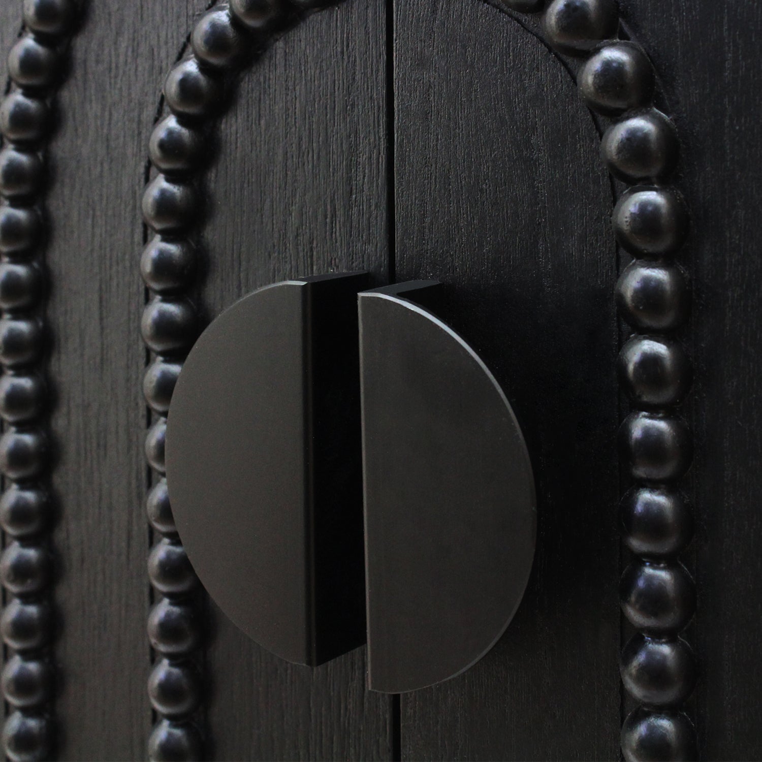 Black wood accent cabinet with circular door pull and beaded trim by HouseOfZazla on Tampa Home & Garden Store