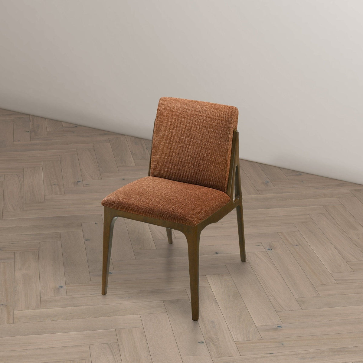 Elegant dining chair set with upholstered beige fabric, two light brown kids chairs on wood legs on Tampa Home & Garden Store