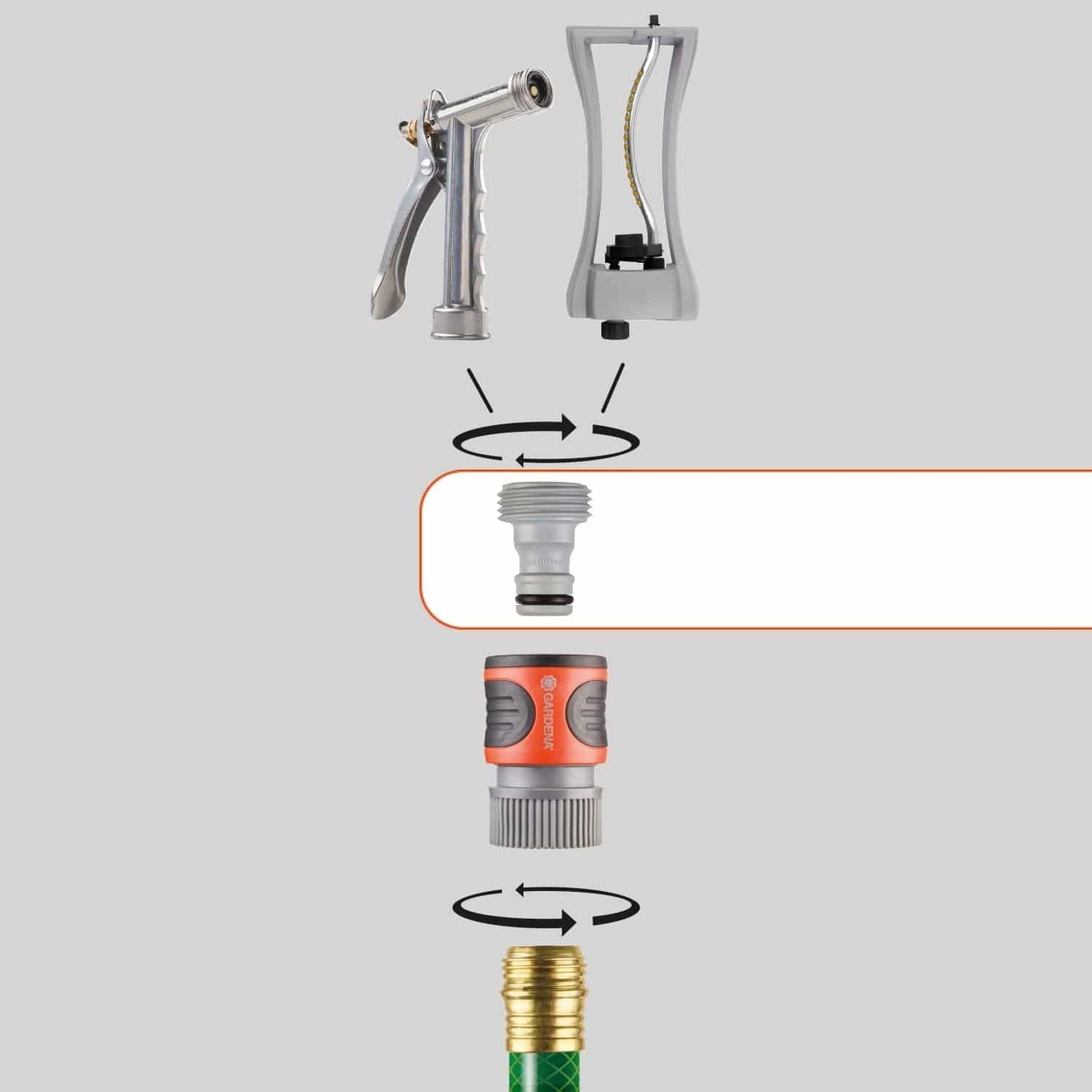 Accessory Adapter 4-piece set with Gardena quick-connect couplers and spray nozzle on Tampa Home & Garden Store
