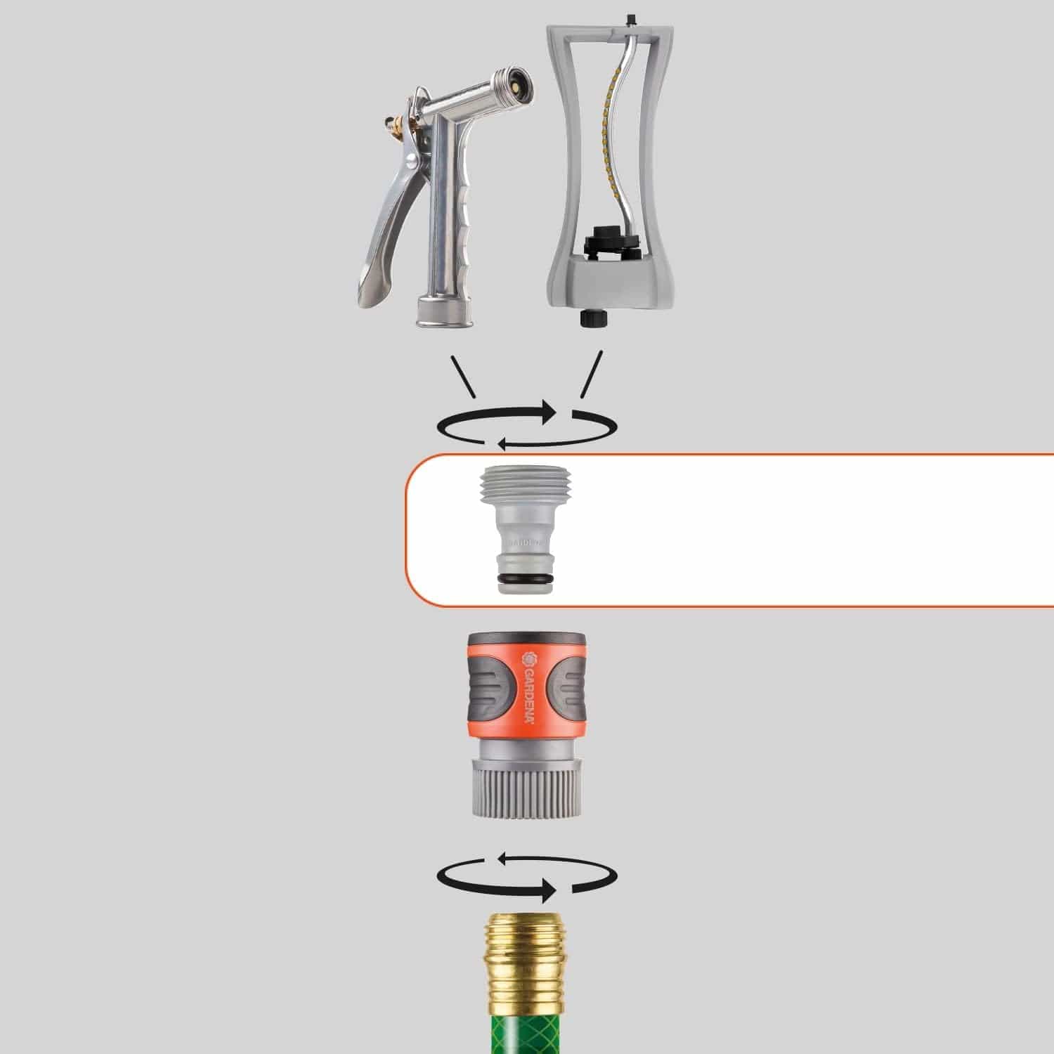 Accessory Adapter 4-piece set with Gardena quick-connect couplers and spray nozzle on Tampa Home & Garden Store