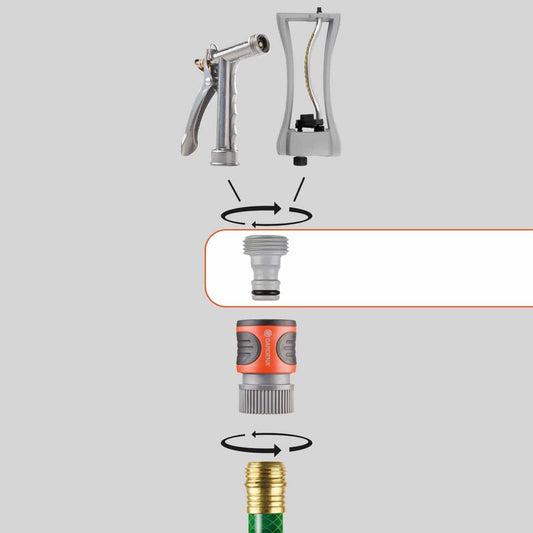 Accessory Adapter 4-piece set with Gardena quick-connect couplers and spray nozzle on Tampa Home & Garden Store