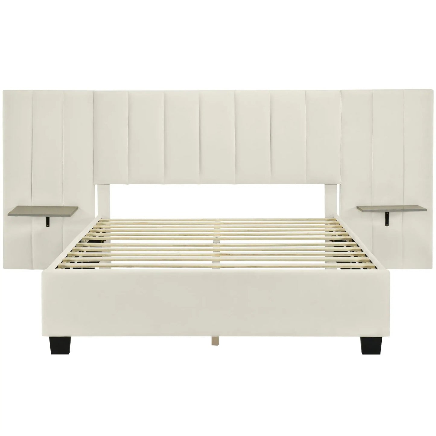 Upholstered platform bed with oversized white padded headboard by Unique Piece Furniture on Tampa Home & Garden Store