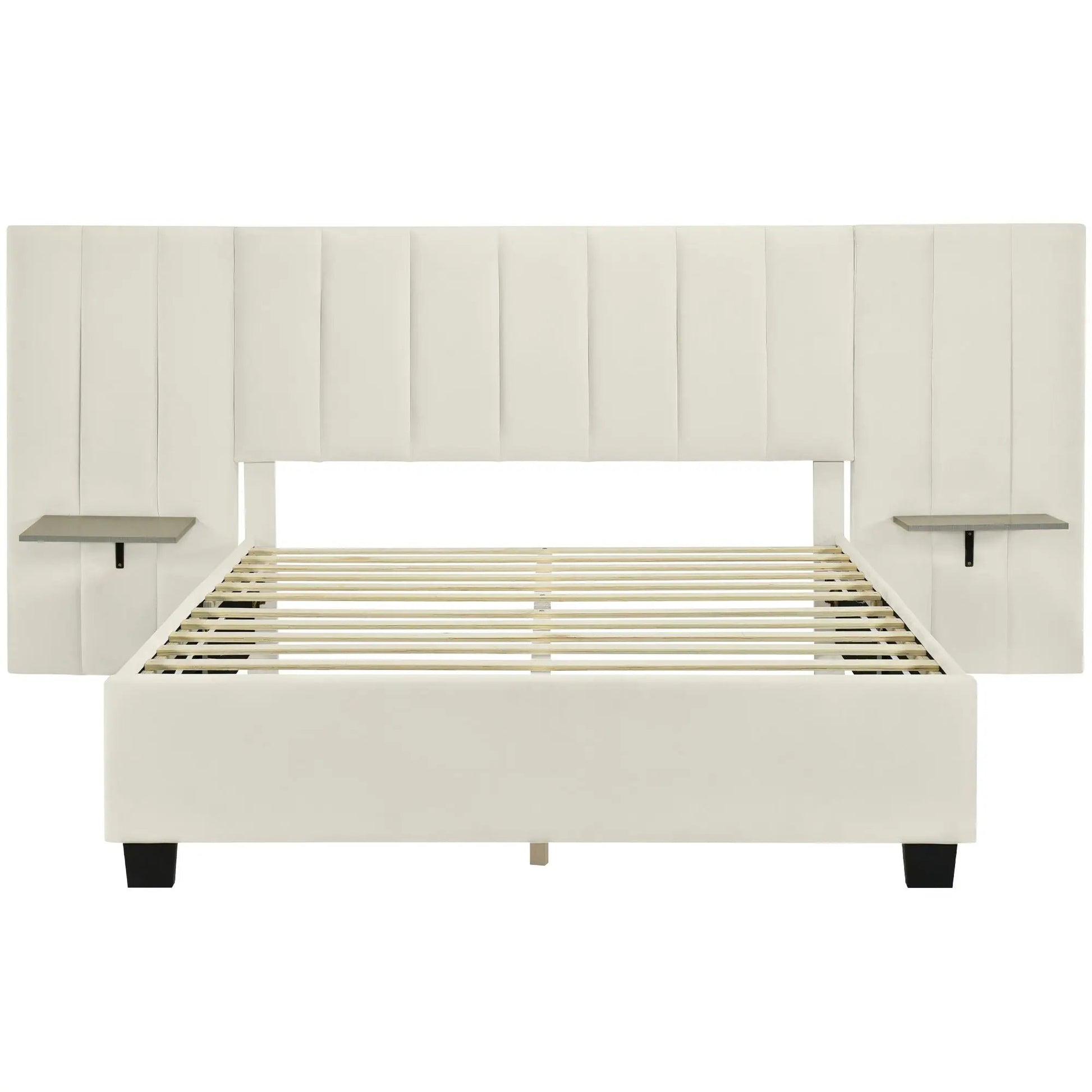 Upholstered platform bed with oversized white padded headboard by Unique Piece Furniture on Tampa Home & Garden Store