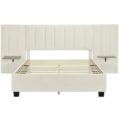 Upholstered platform bed with oversized white padded headboard by Unique Piece Furniture on Tampa Home & Garden Store