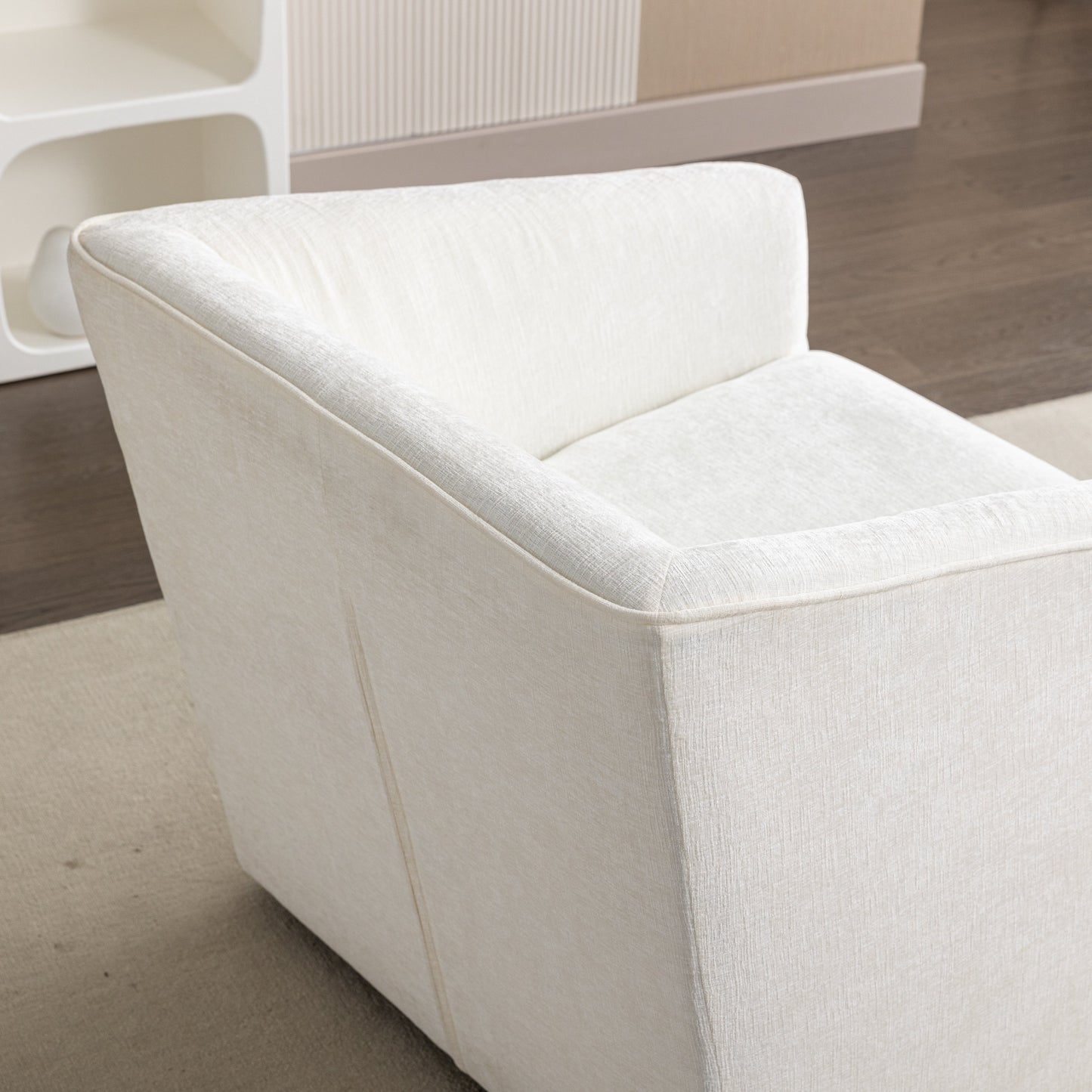Nice Modern Upholstered Barrel Armchair, 360° Swivel cream fabric HouseOfZazla on Tampa Home & Garden Store