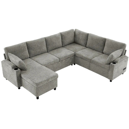 U Shaped Sectional Sleeper Sofa With Ports