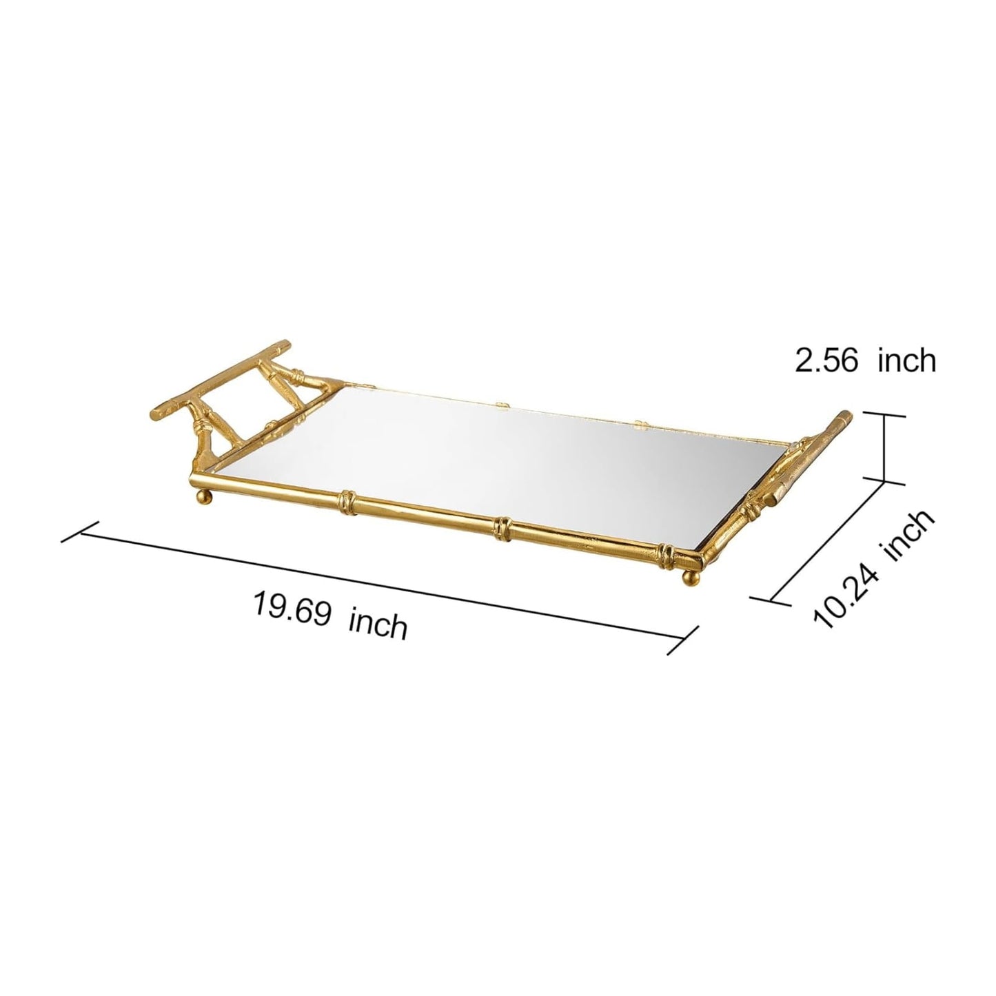 Large Gold Mirrored Tray With Bamboo And Display