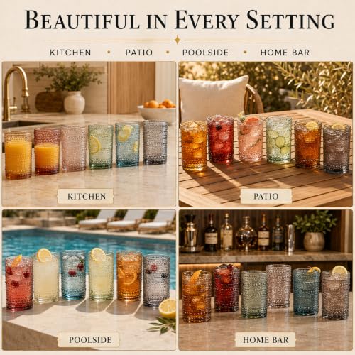 Tonal Hobnail Highball Glassware Set of 6