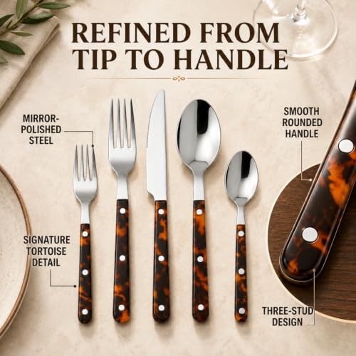 20 Piece Stainless Steel Flatware and Tortoise