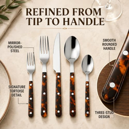 20 Piece Stainless Steel Flatware and Tortoise