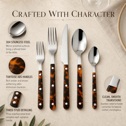 20 Piece Stainless Steel Flatware and Tortoise