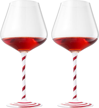 Red White Candy Cane Wine Glasses and Stripes