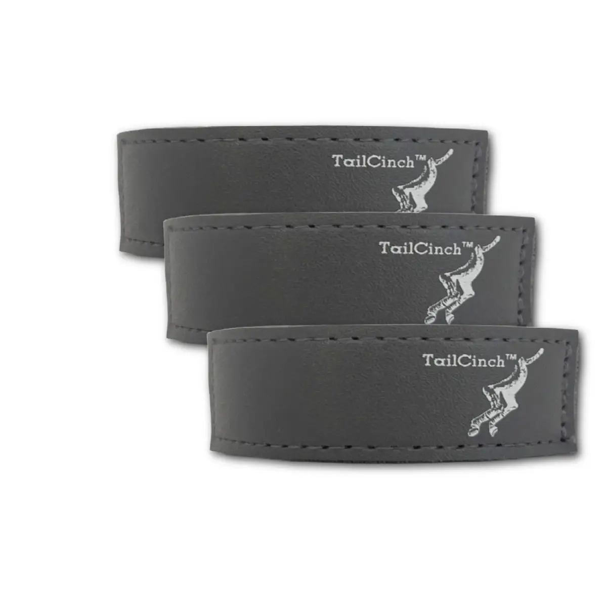 TailCinch Equine Tail Ties set of 3 in gray faux leather bands with The Tail Cinch logo on Tampa Home & Garden Store