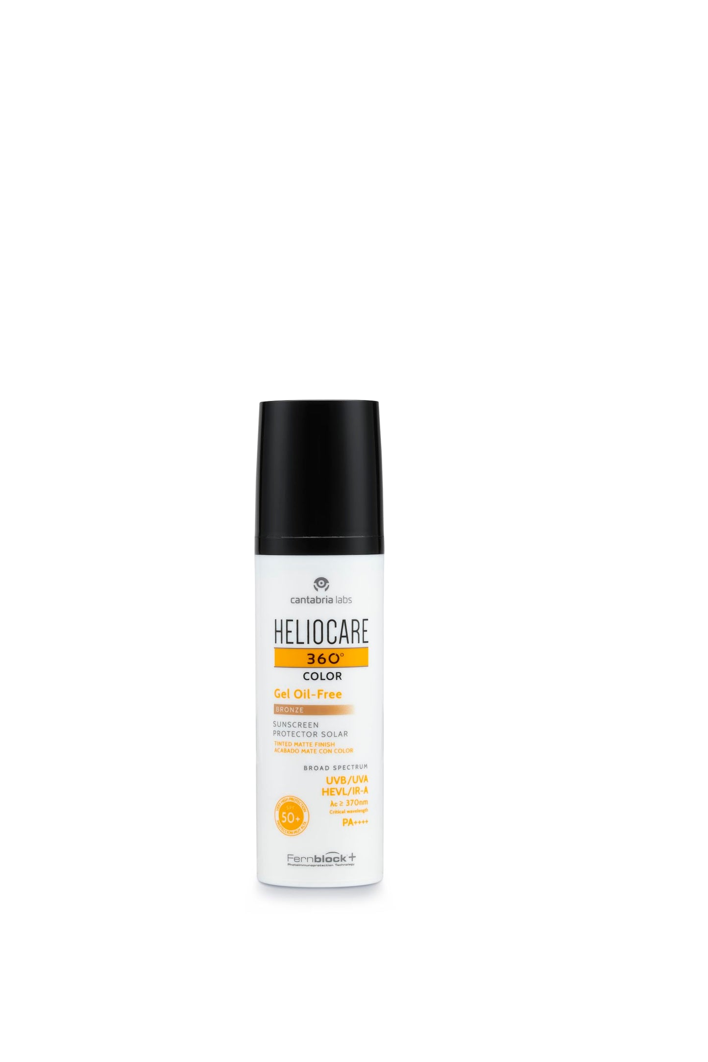Heliocare 360 Gel Oil-Free Bronze sunscreen lotion in white bottle with black cap SPF 50 on Tampa Home & Garden Store