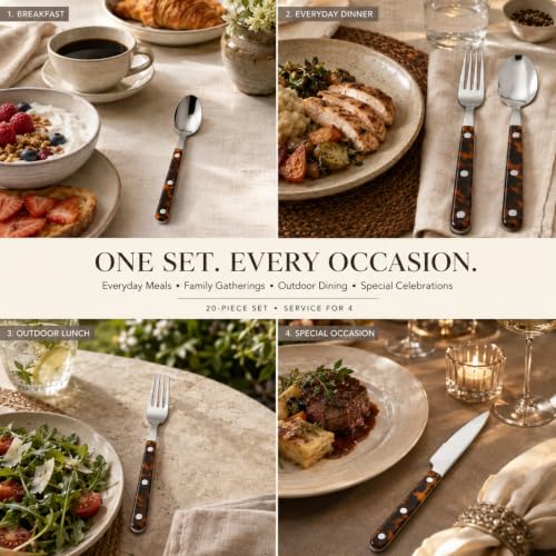 20 Piece Stainless Steel Flatware and Tortoise