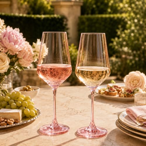 Monet Pink Stemmed Wine Glasses Set of Two