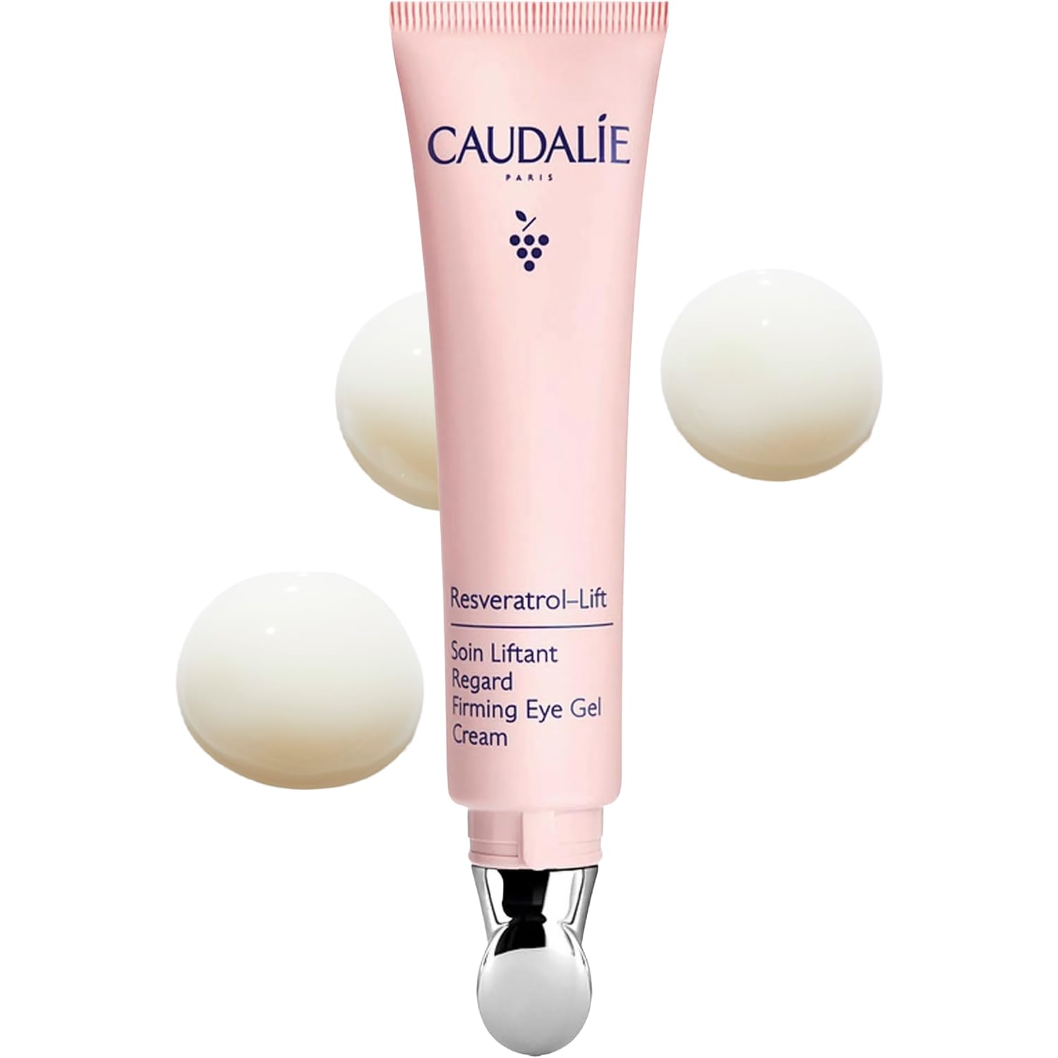 Caudalie Resveratrol-Lift Firming Eye Cream tube in pink with dark blue logo on Tampa Home & Garden Store