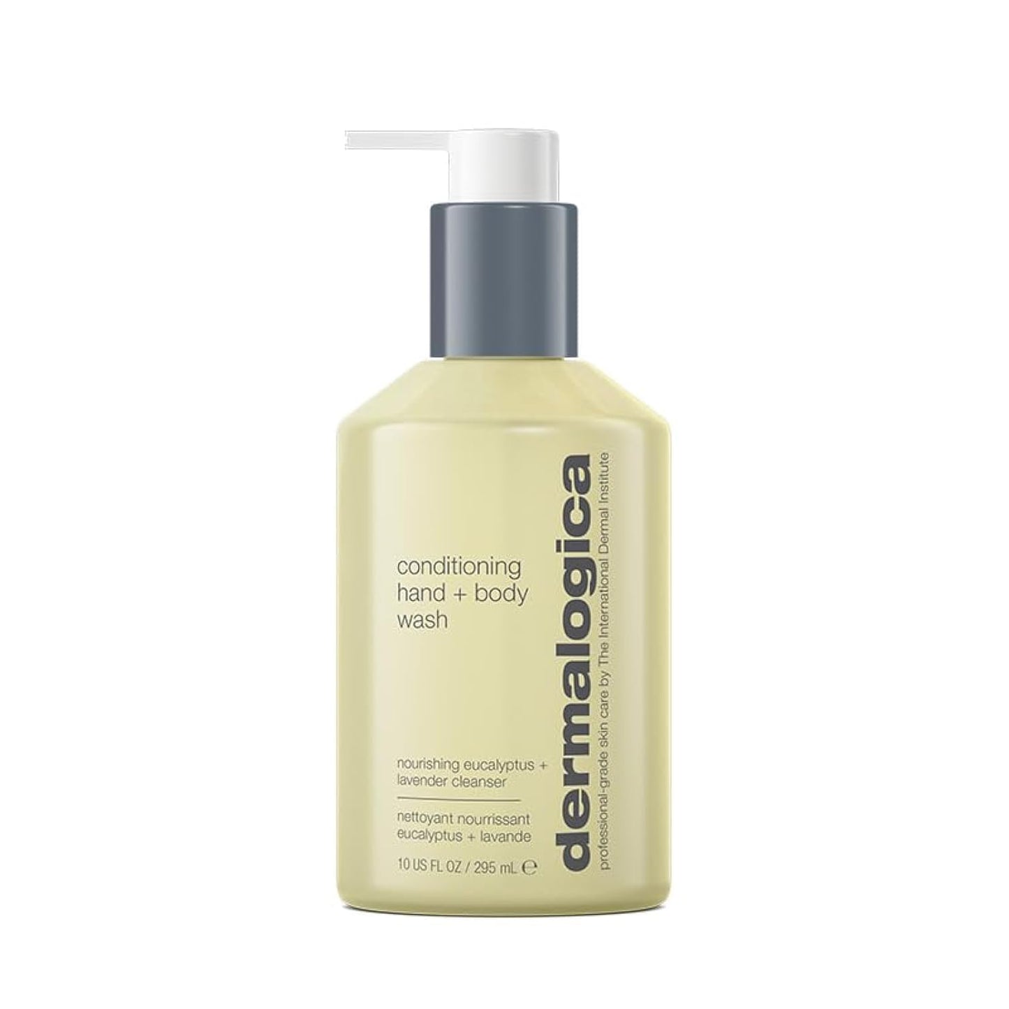 Dermalogica conditioning hand + body wash bottle with pale yellow liquid, white pump on Tampa Home & Garden Store
