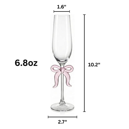 Two Clear Champagne Glasses and a Pink Bow Set