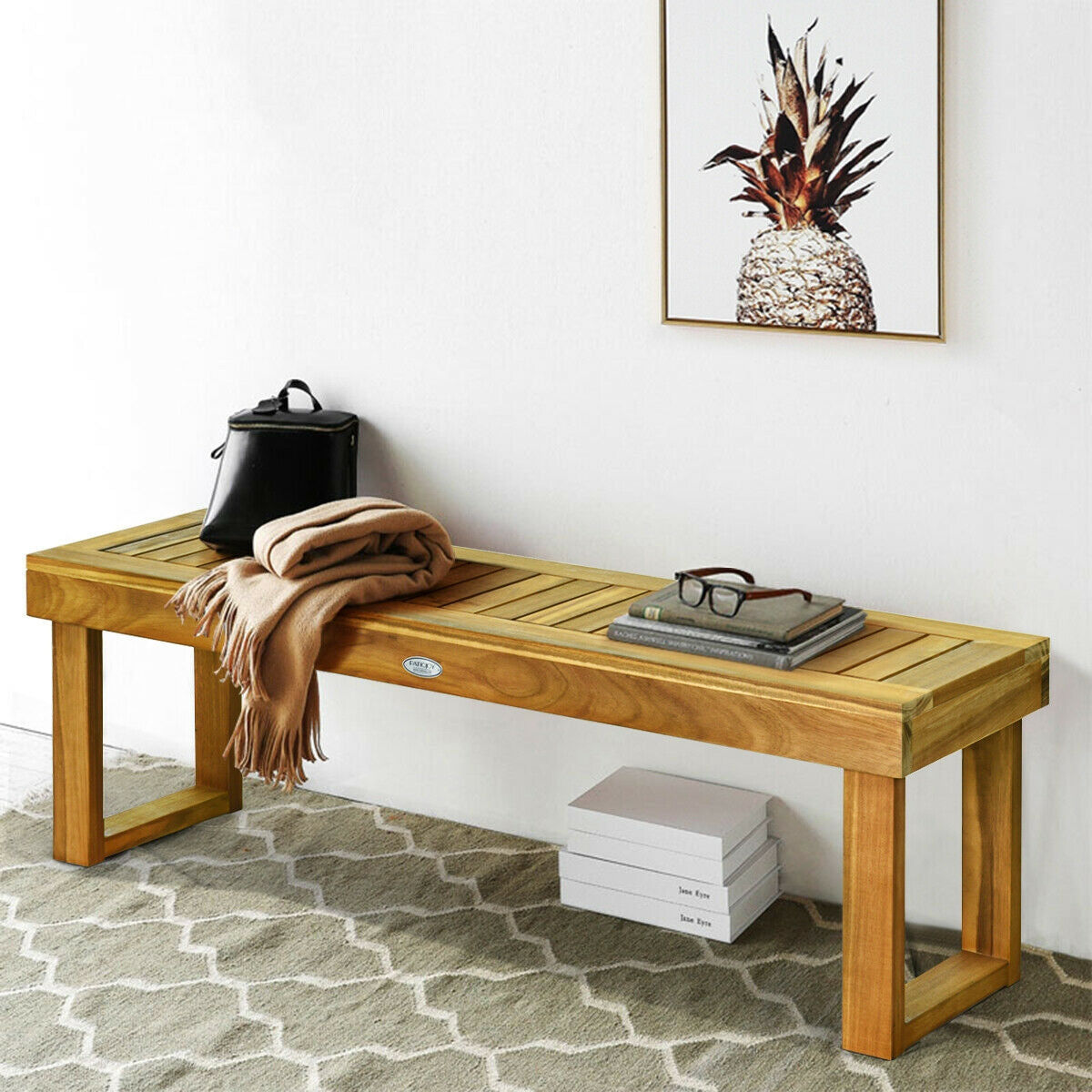 52 Inch Acacia Wood Dining Bench with Slatted Seat - Tampa Home & Garden Store