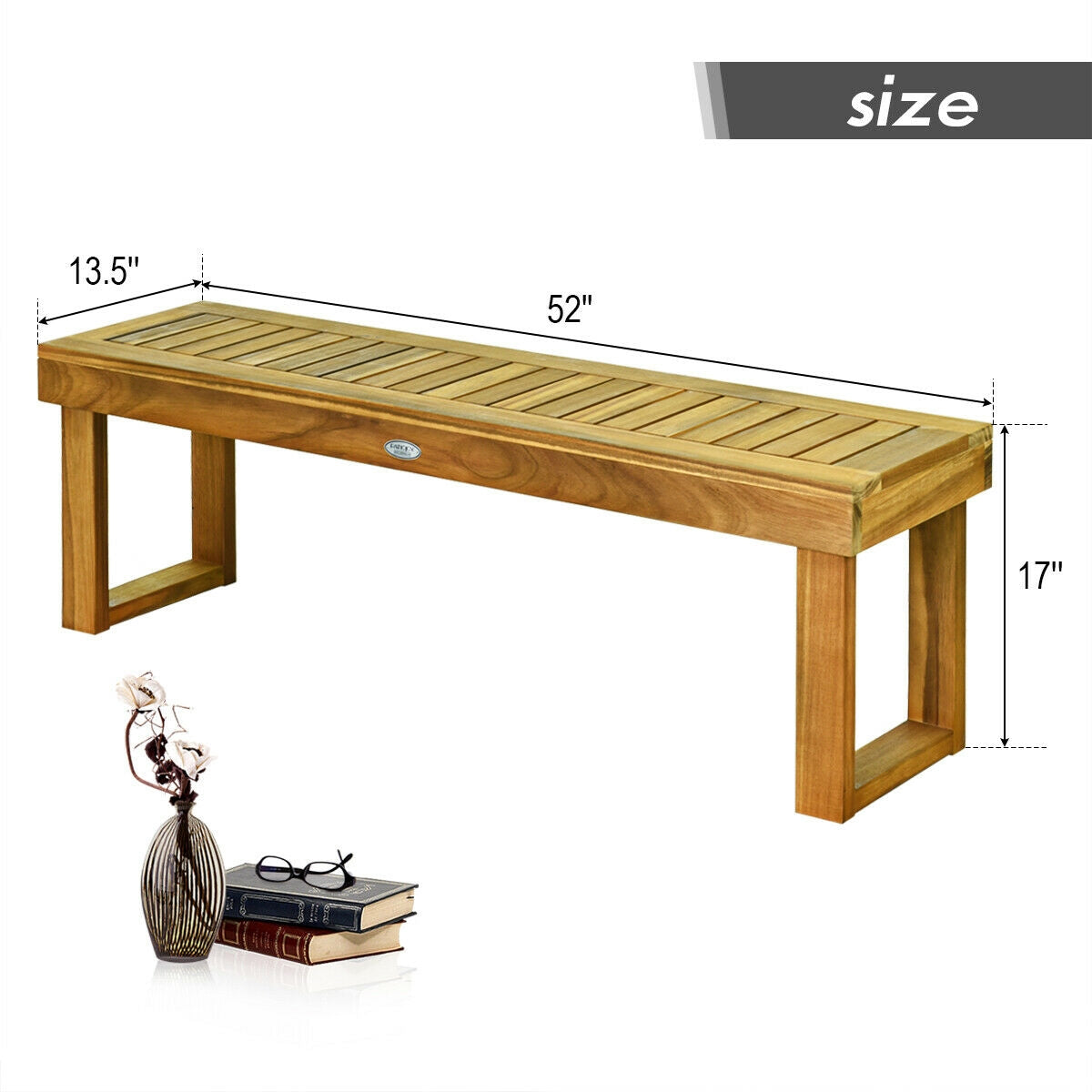 52 Inch Acacia Wood Dining Bench with Slatted Seat - Tampa Home & Garden Store