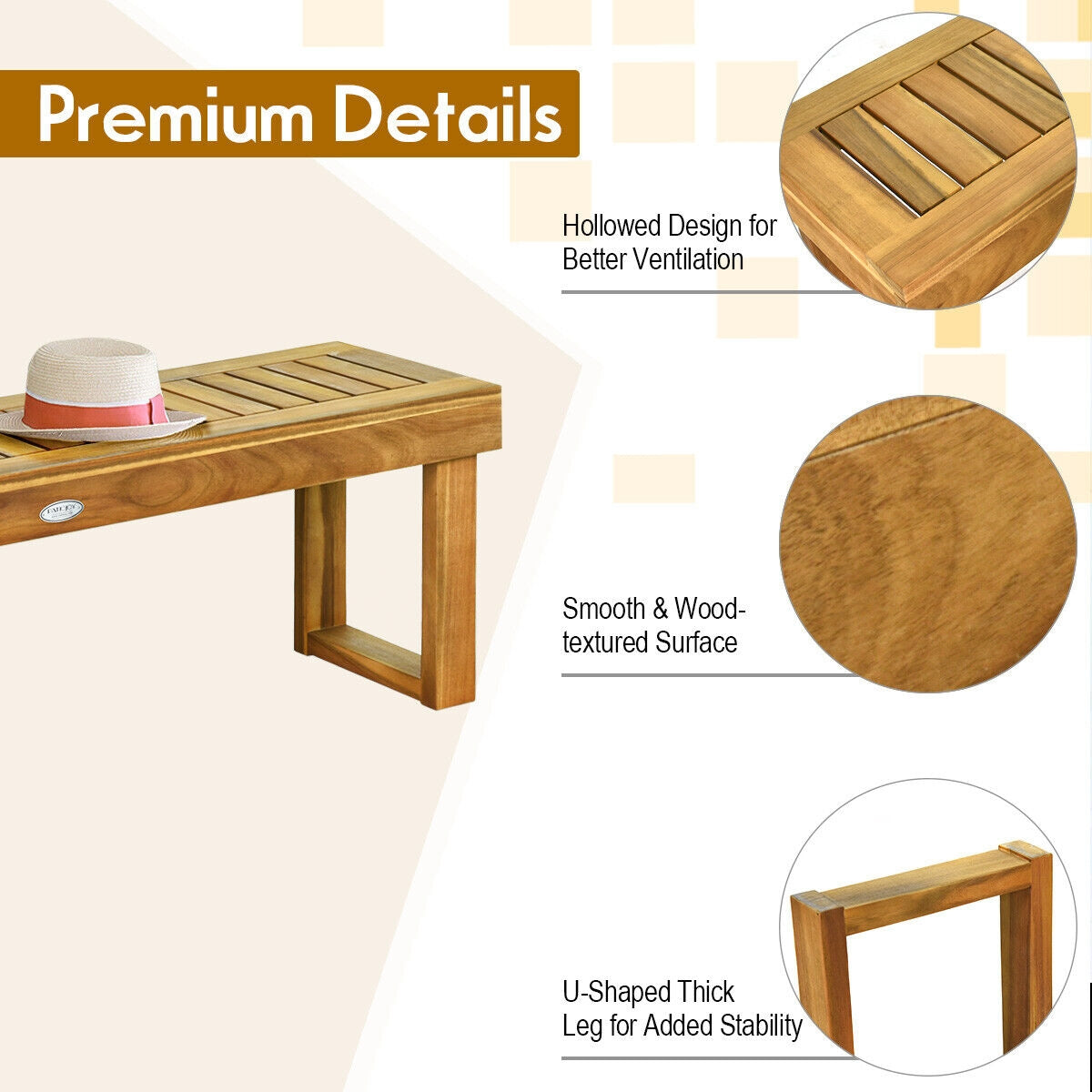 52 Inch Acacia Wood Dining Bench with Slatted Seat - Tampa Home & Garden Store