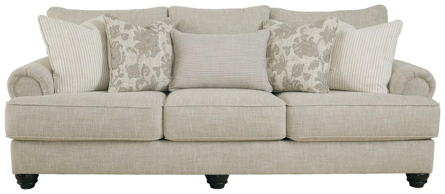 Asanti Sofa Fog beige sofa with striped and floral cushions by Unique Piece Furniture on Tampa Home & Garden Store
