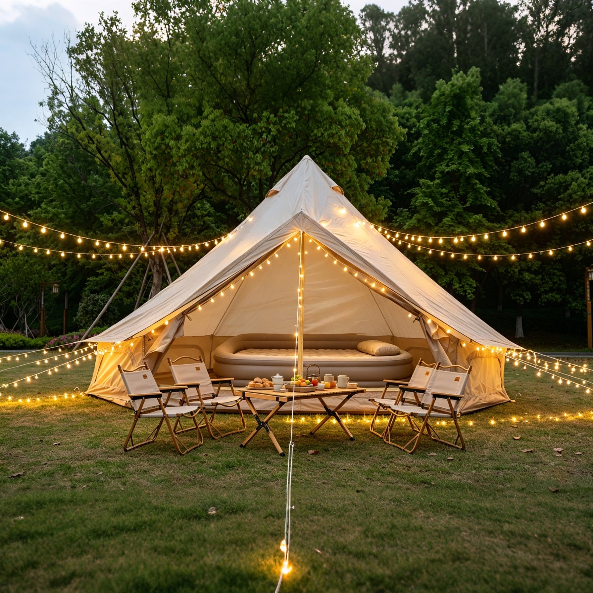 Oxford Bell Tent 13.1ft by GemGear, cream canvas with stove jack, family camping tent on Tampa Home & Garden Store