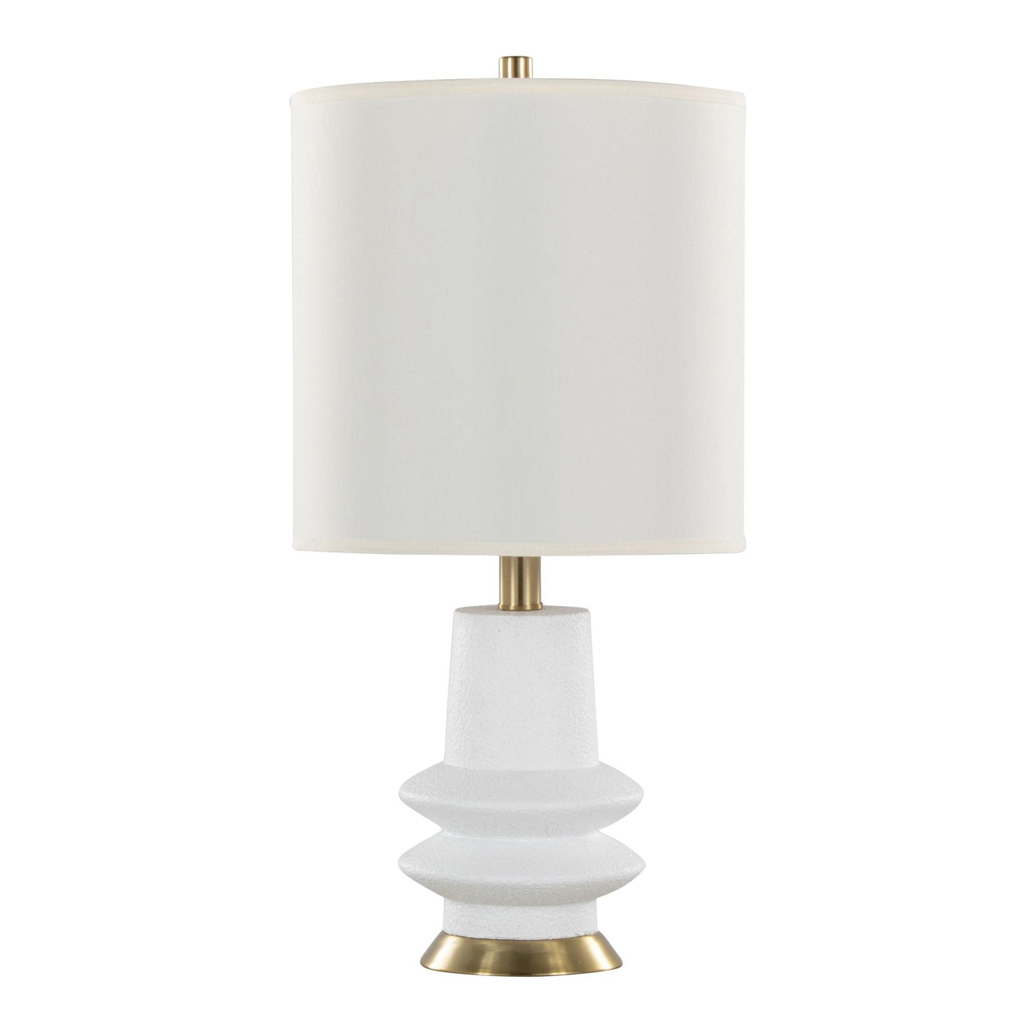 Lloyd contemporary table lamp HouseOfZazla white fabric shade brass accents textured base on Tampa Home & Garden Store