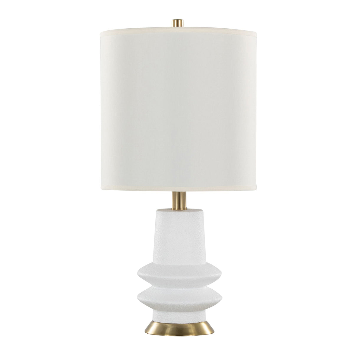 Lloyd contemporary table lamp HouseOfZazla white fabric shade brass accents textured base on Tampa Home & Garden Store
