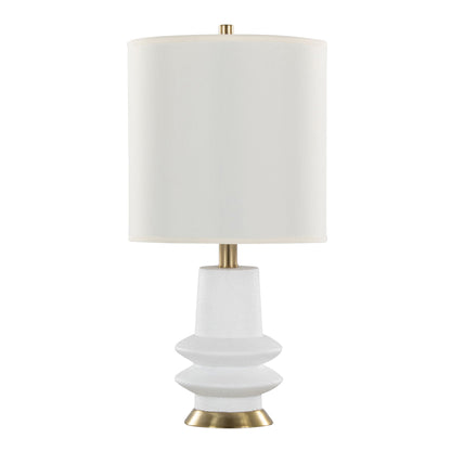 Lloyd contemporary table lamp HouseOfZazla white fabric shade brass accents textured base on Tampa Home & Garden Store