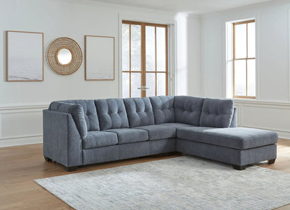Marleton Stationary Sectional by Unique Piece Furniture blue-gray sofa with wood-framed windows on Tampa Home & Garden Store