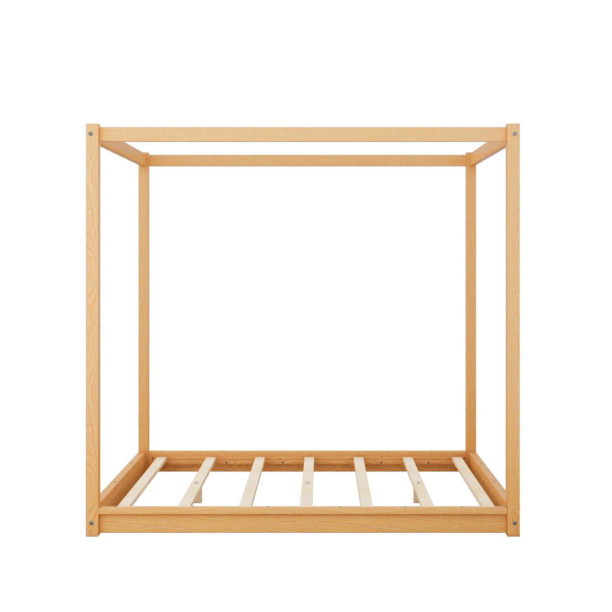 HouseOfZazla natural wood canopy bed frame with airflow slats and support legs on Tampa Home & Garden Store