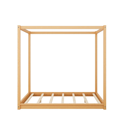 HouseOfZazla natural wood canopy bed frame with airflow slats and support legs on Tampa Home & Garden Store