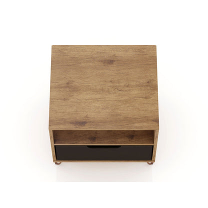 Rockefeller Nightstand by HouseOfZazla, oak finish, 1 black drawer front, splayed legs on Tampa Home & Garden Store