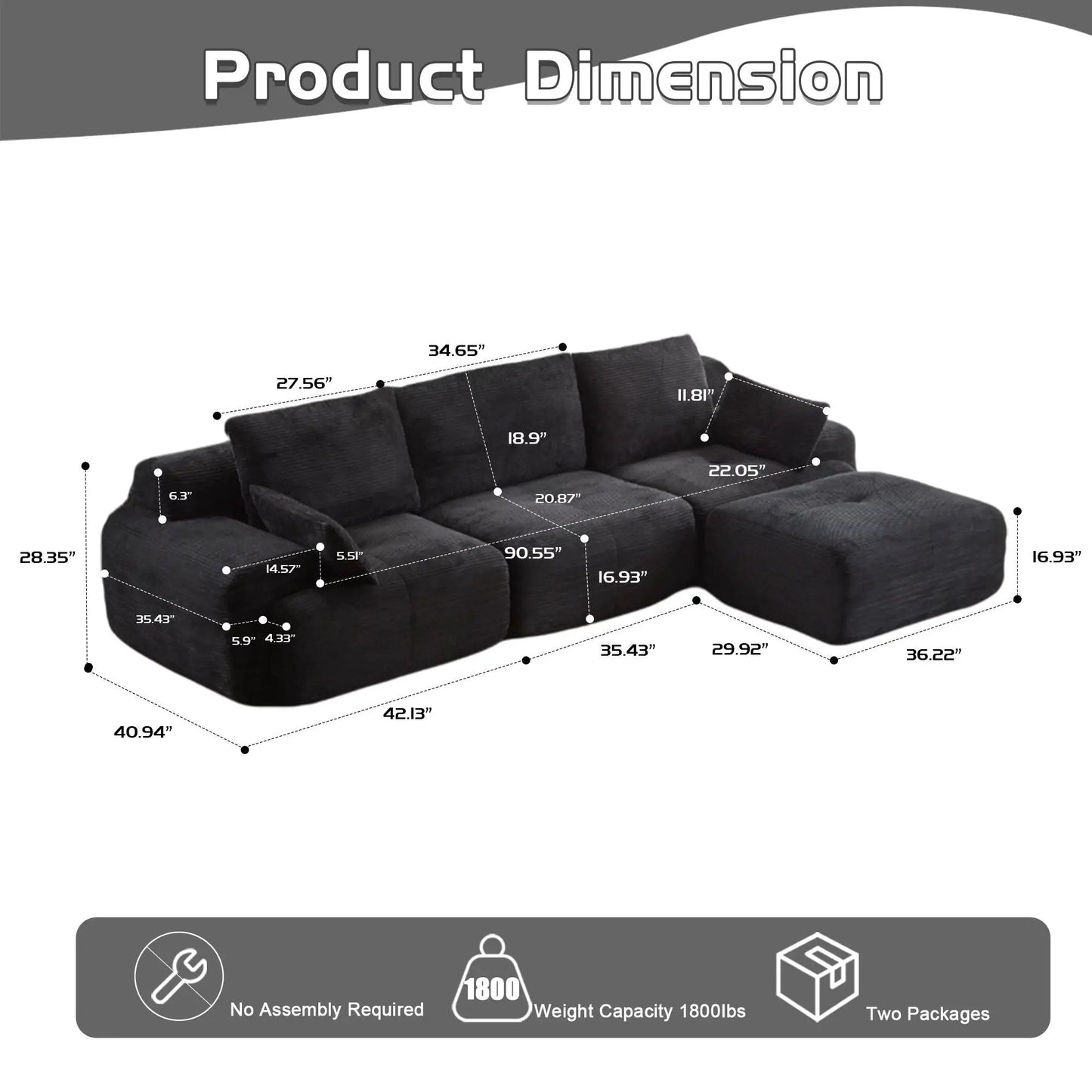 Compressed sofa large sectional 2-piece living room set by Unique Piece Furniture in dark gray on Tampa Home & Garden Store